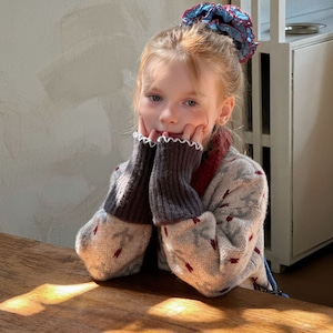 冬チューリップ柄カーディガン厚手