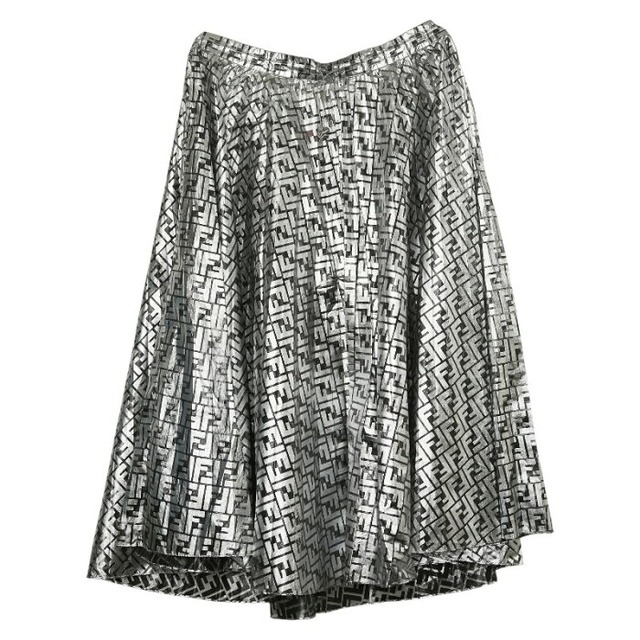 フェンディ × ニッキー・ミナージュ ズッカ プリーツロングスカート サイズ:38 FQ7121 シルバー ブラック ナイロン レディース FENDI 【中古】