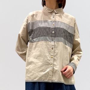pas a pas cambric x stripe x gingham x gray melange shirt