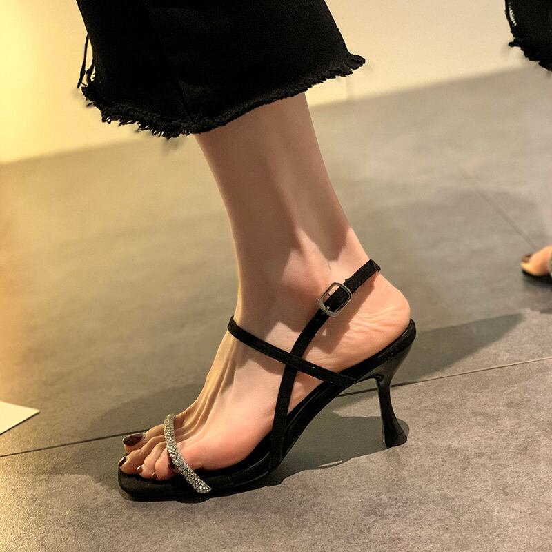 サンダルスタイルサマーハイヒールレッドラインストーンブラック 靴 シューズ 夏物 部族の婦人靴44513947741