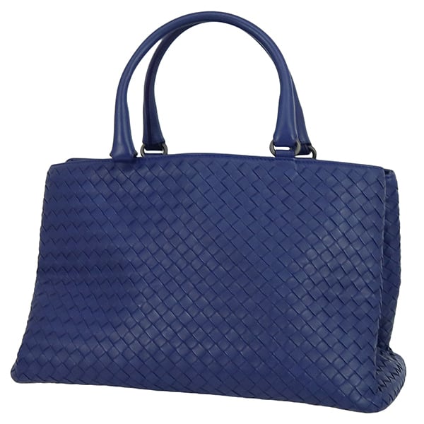 Used BOTTEGA VENETA ボッテガヴェネタ トートバッグ イントレチャート ブルー ラムスキン レザー 223377 ハンドバッグ 中古美品