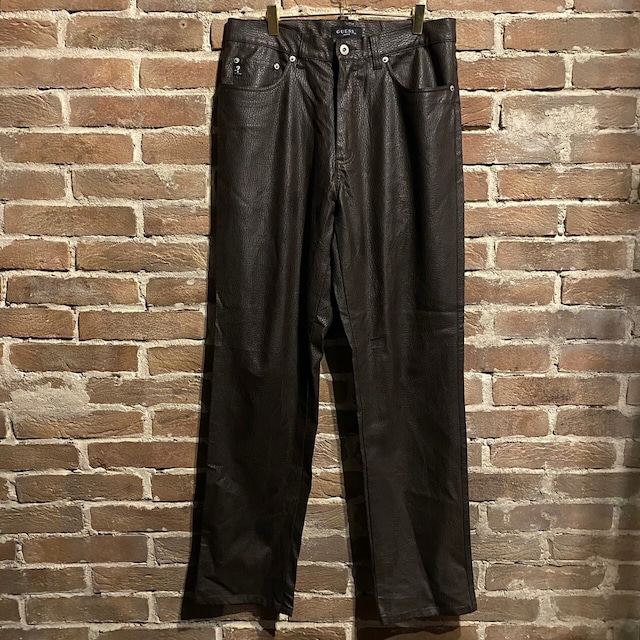 【Caka act3】"OLD GUESS" Brown Coloring Faux Leather Straight Pants