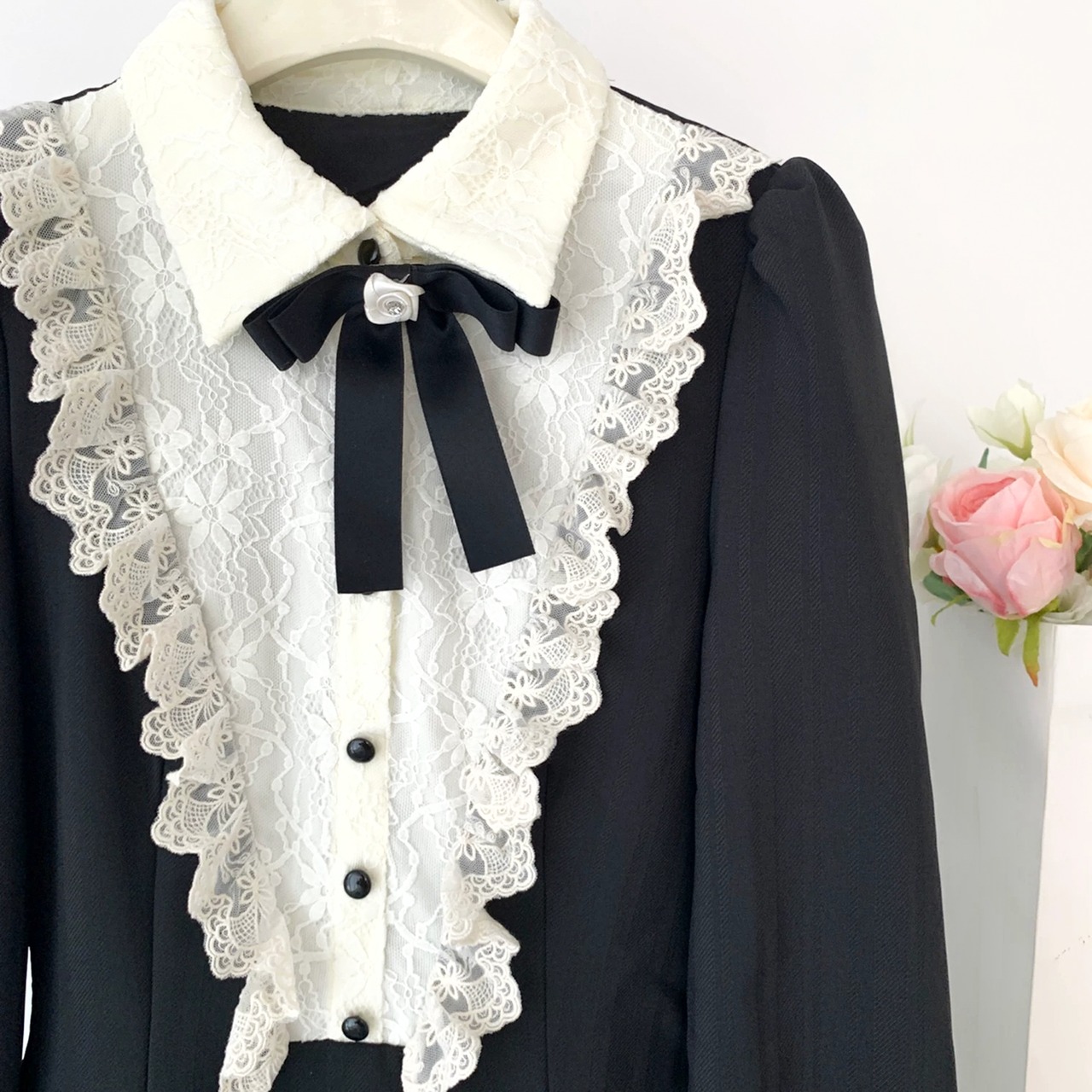 classical lace ribbon dress LK1900