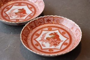 九谷焼 赤絵 柘榴文 綾花 中皿 五寸/Kutani medium size plate