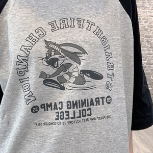 ラグラン配色うさぎプリントTシャツ