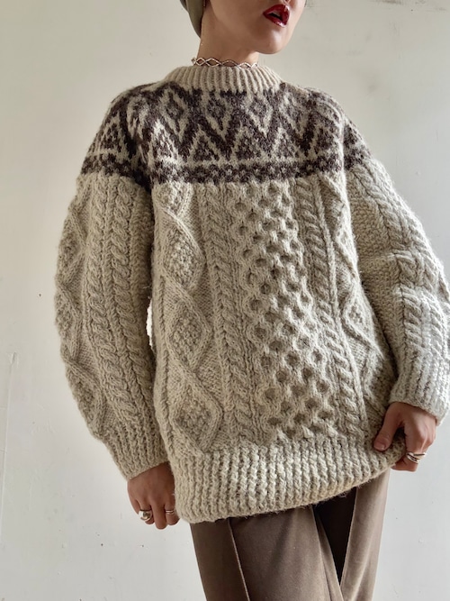 1980s Vintage Nordic Aran Knit Top