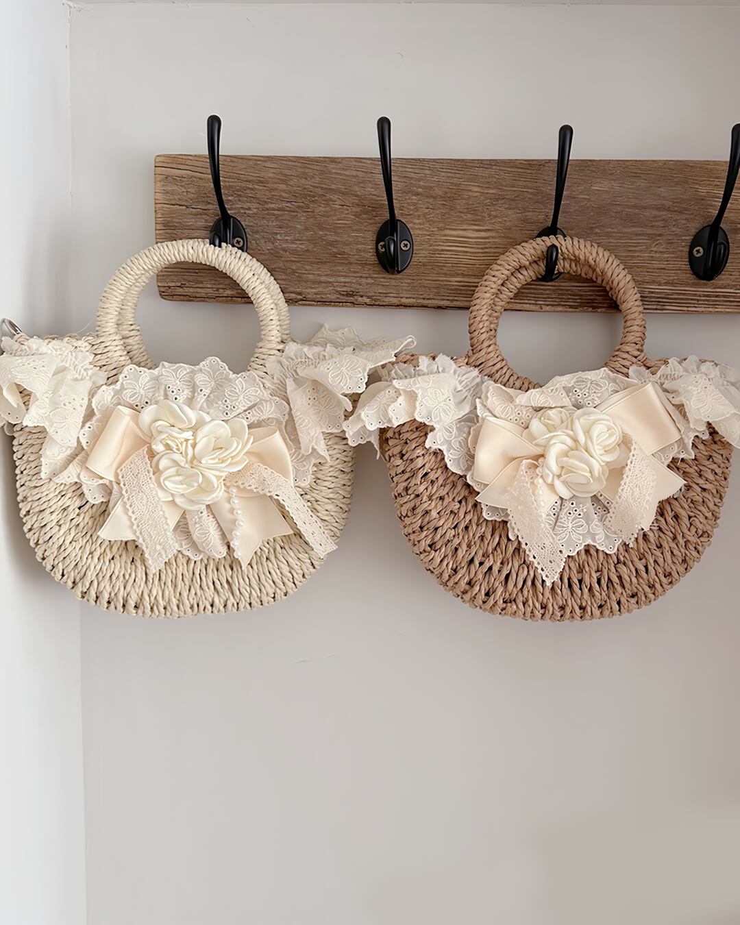 フラワーレースリボンストローバッグ(2 colors) 2506092