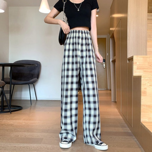 ボトムス ワイドパンツ 部屋着 ロング丈 ハイウエスト ウエストゴム かわいい 大人可愛い きれいめ シンプル カジュアル おしゃれ お洒落 かっこいい レトロ 大人女子 こなれ感 ラフ ボーイッシュ スポーティー ラブリー キュート ルーズ 抜け感 チェック柄 春 夏 秋 10代 20代 30代 40代 レディース ママ 学生 通学 公園デビュー お泊まり 休日 アウトドア 着回し 普段使い オルチャン ファッション 楽ちん XS S M L XL ブラック ブルー グリーン パープル イエロー ピンク