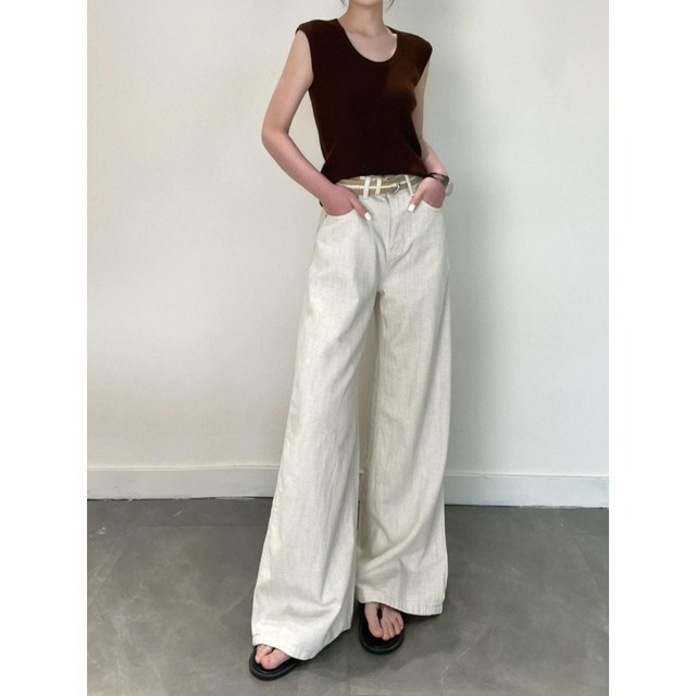 Highwaist Loose Natural Wide leg Pants 125290