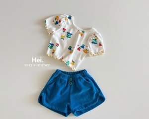 【Hei.】フラワープリントパフスリーブTシャツ  70~110cm