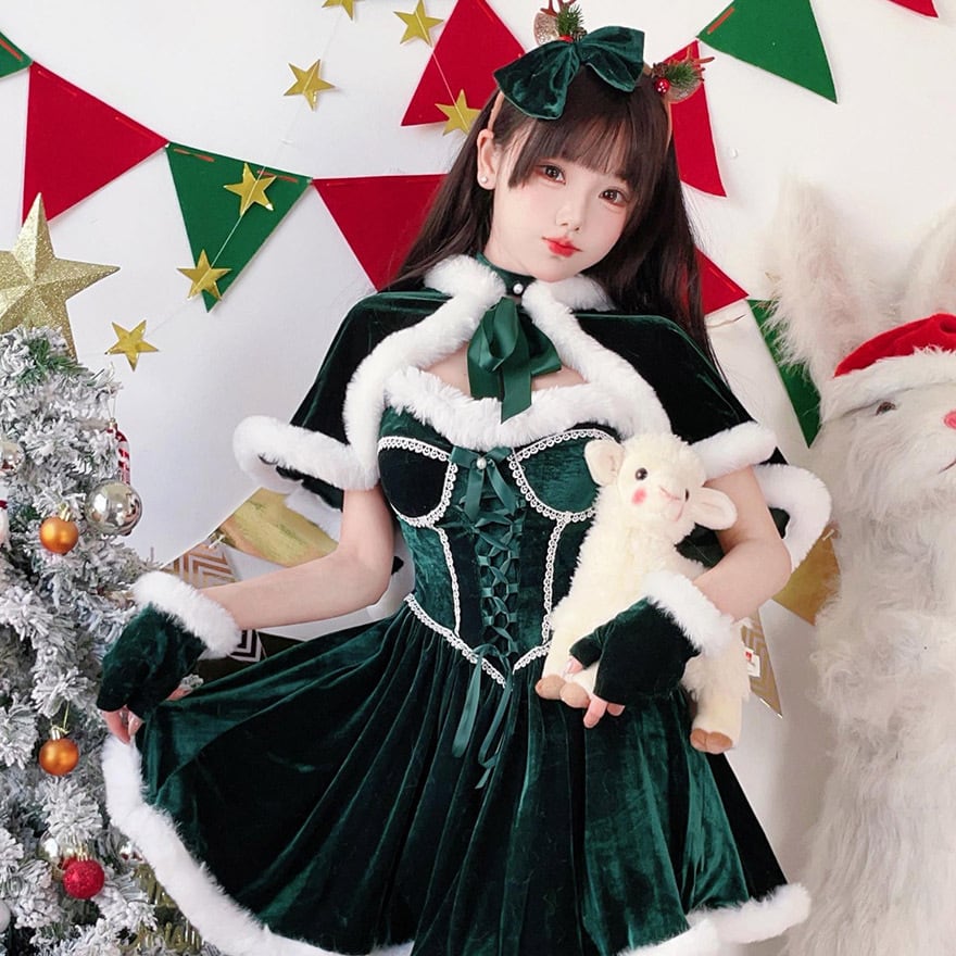 【聖夜の小悪魔】レースアップサンタ コスプレドレス / ノエル セットアップ イベント パーティ コスチューム