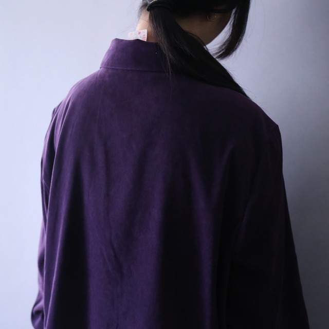 real paint flower and sleeve zip design fake suede zip-up jacket