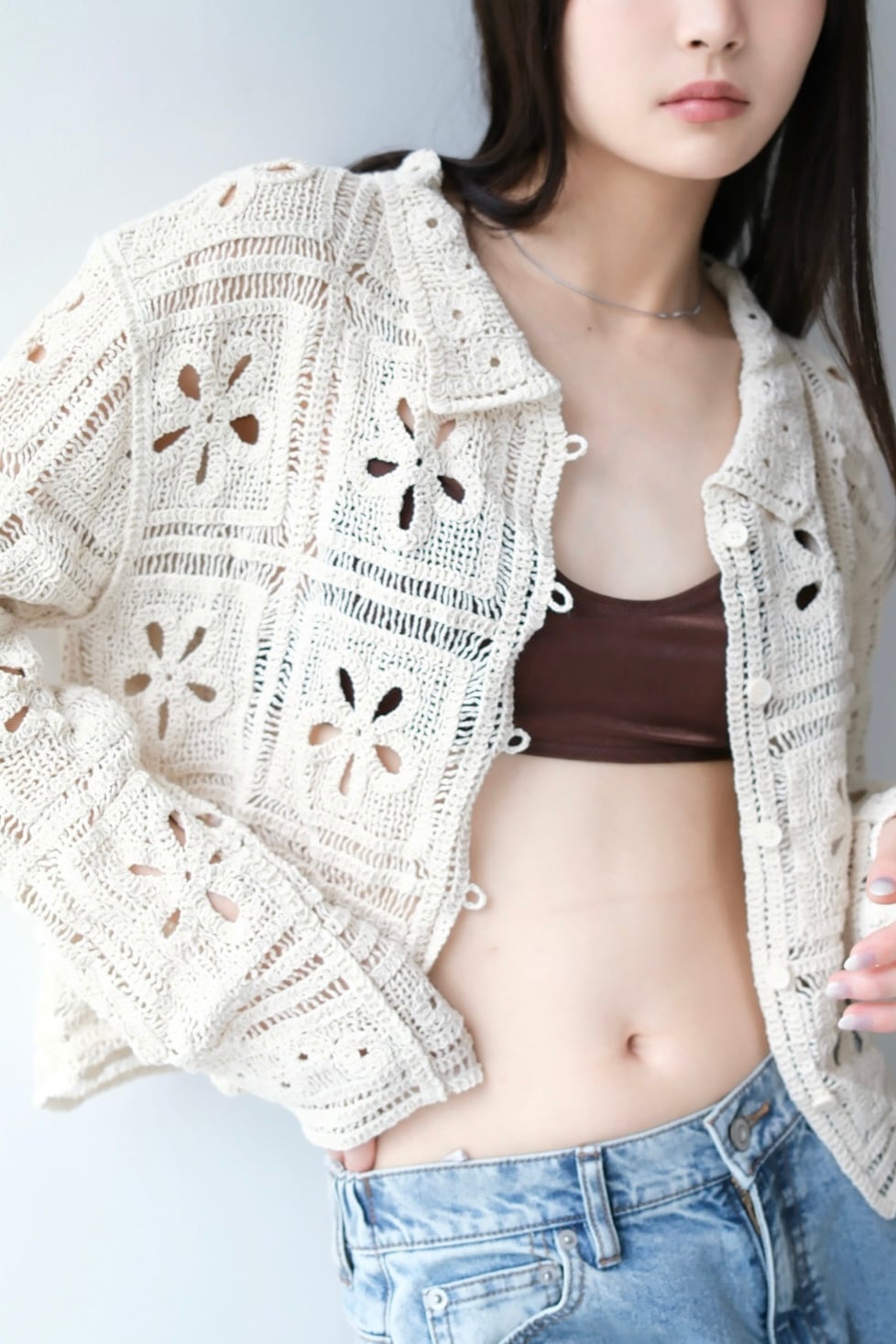 Crochet Knit Cardigan カギ編みニットカーディガン White | planet3rd