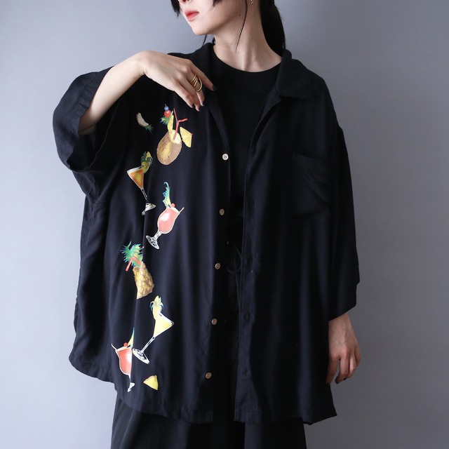 "KING SIZE" fruit and cocktail pattern XXXXL over silhouette h/s shirt（resize）
