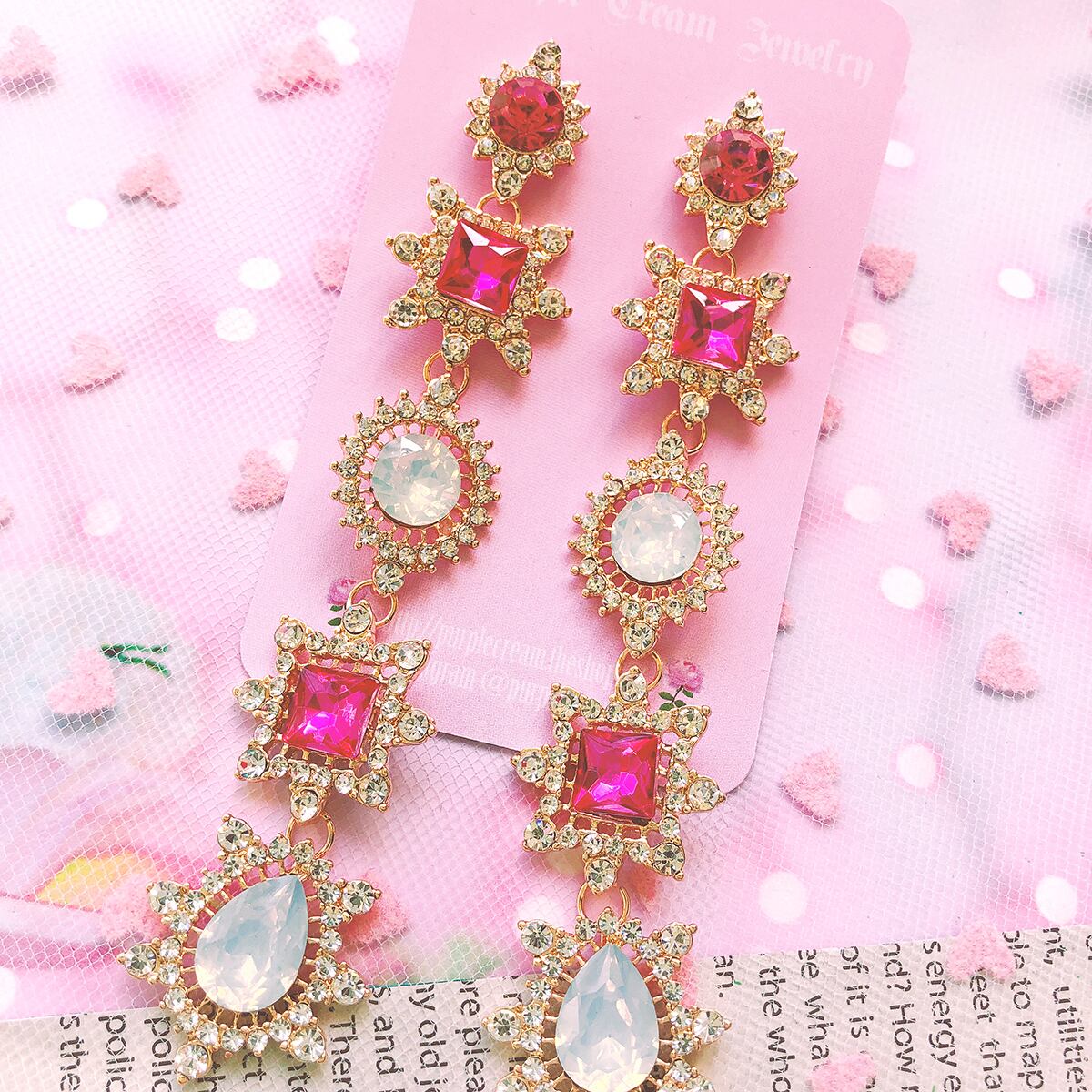 ピンクキラキラビジューピアス P022 Purple Cream Jewelry