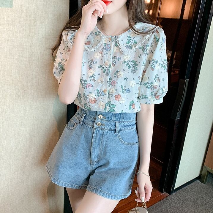 トップス レディース シャツ ブラウス S M L XL 2XL 半袖 ドールカラー レース 襟付き ドールカラー 甘め かわいい シフォン スカラップ 大人可愛い きれいめ 大人女子 こなれ感 ラブリー キュート ガーリー エレガント フェミニン 無地 春 夏 お呼ばれ 10代 20代 30代 学生 通学 デート お出かけ 女子会 着回し 普段使い お揃い 韓国 韓国系 ファッション モテ トレンド 流行 ブルー プチプラ 送料無料