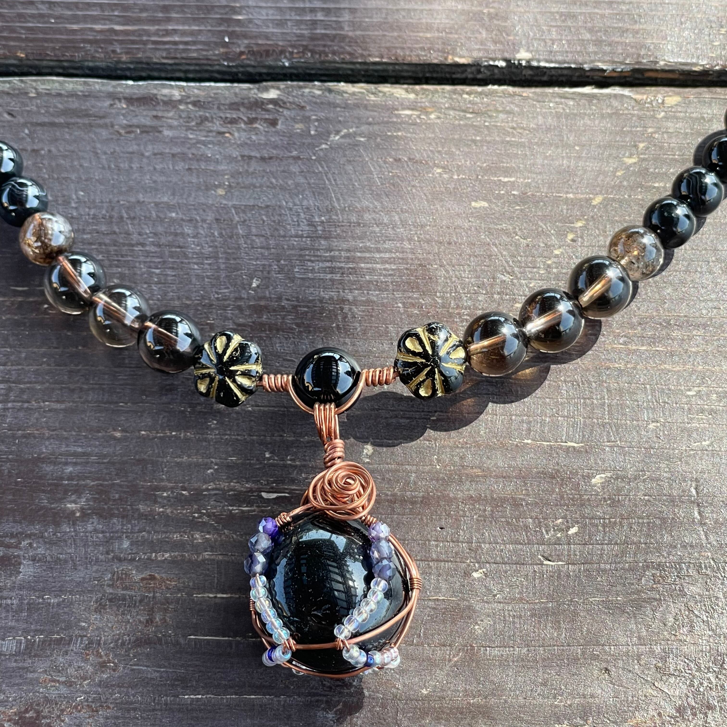 5G 電磁波対策グッズ ハンドメイド パワーストーン ネックレス 銅線