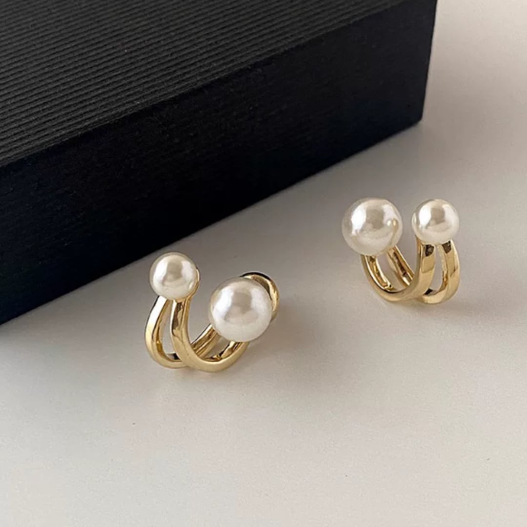 Double Circle Pearl Earrings(EC052)