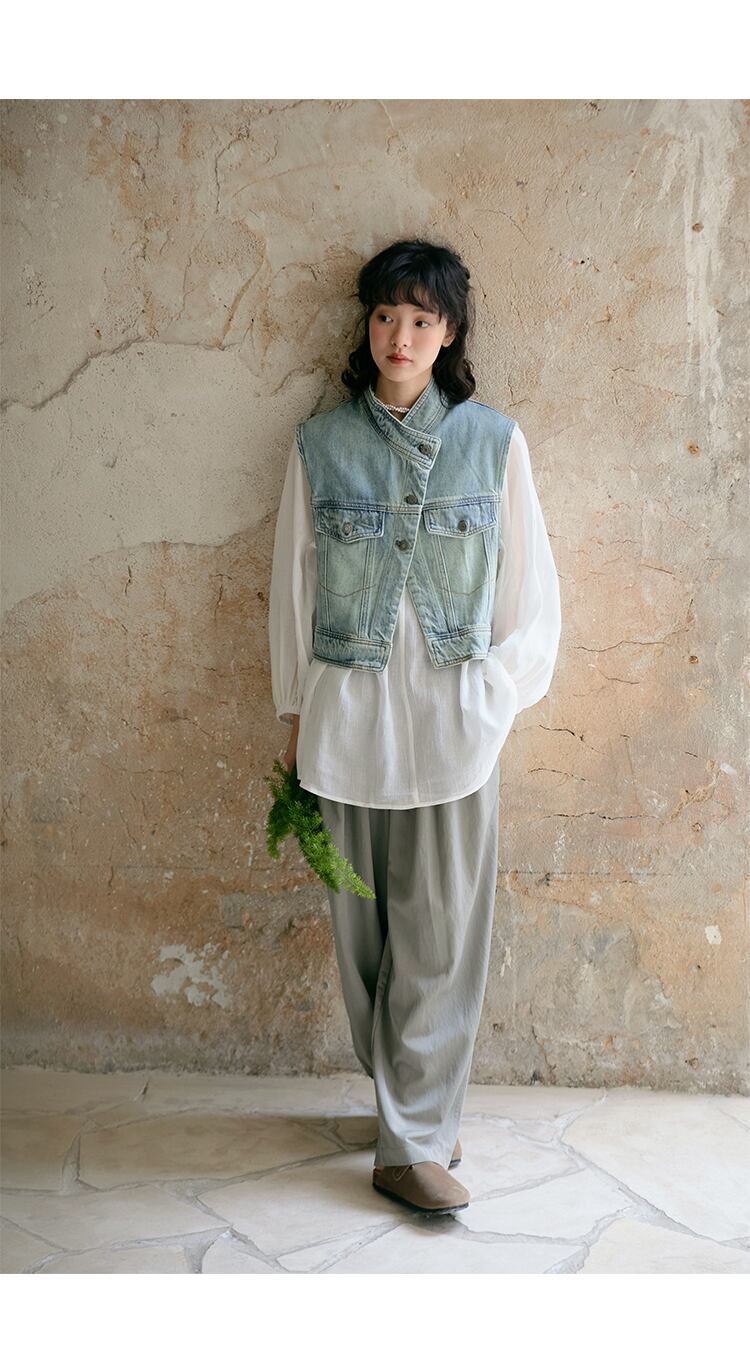 レディース トップス ベスト デニム 羽織 前開き ショート 袖なし