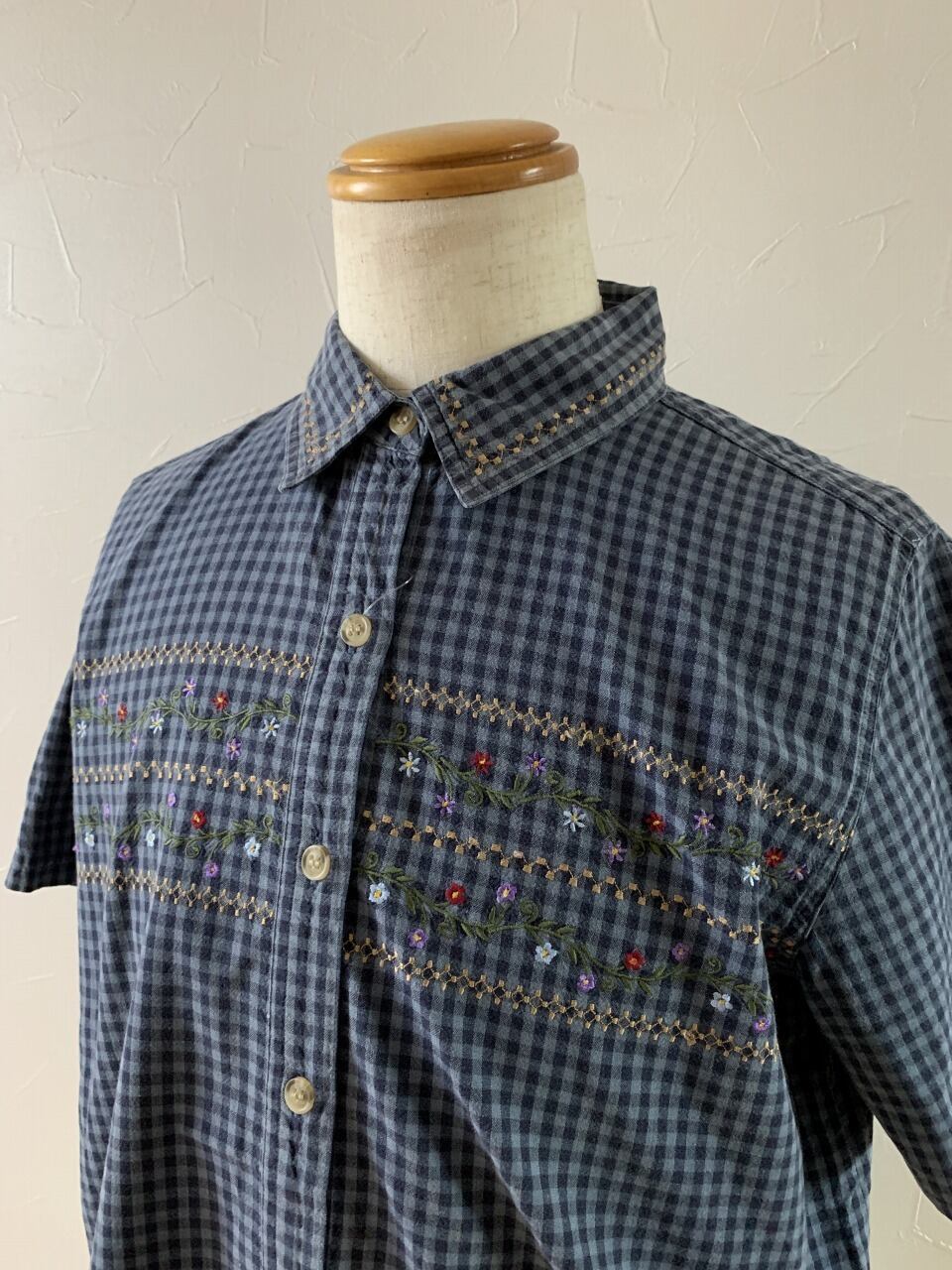 1980～90's Embroidery Check Shirt