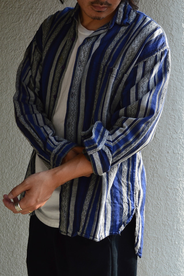 SOSTANZA 1990's From USA Stripe Geometric Cotton Blanket Long Shirt ソスタンツァ 90s ブランケットシャツ
