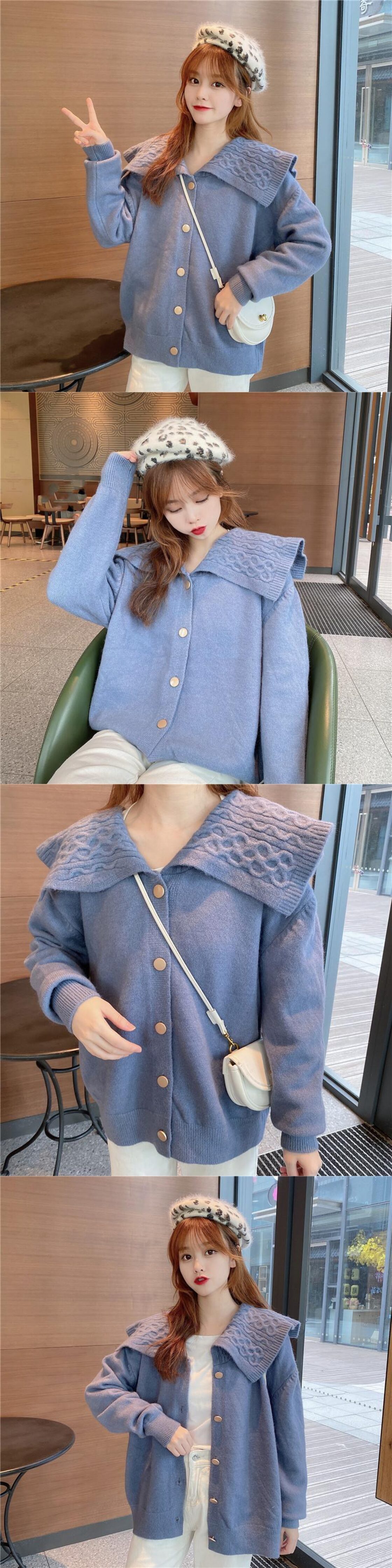 ルーズレッド 赤ニットジャケット 上着 コートネイビー 紺色カラー  