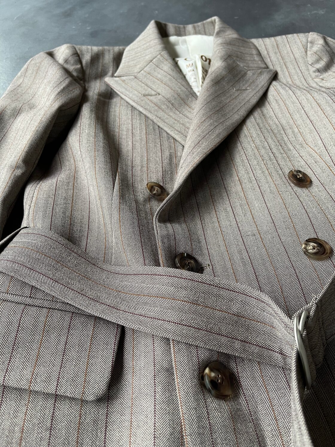 Robes&confections Heat Storage Herringbone Belted Tailored Jacket 