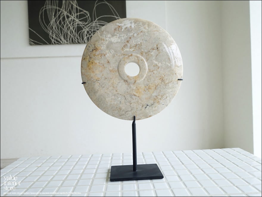 天然大理石オブジェCir/SL マーブル 置物 装飾 天然石アート 円形オブジェ カフェ装飾 飾り デコレーション 置き物 W20.5xH31cm