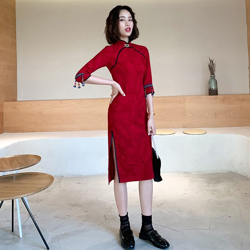 ロングチャイナドレス チャイナ風ワンピース チャイナ風服 中華服