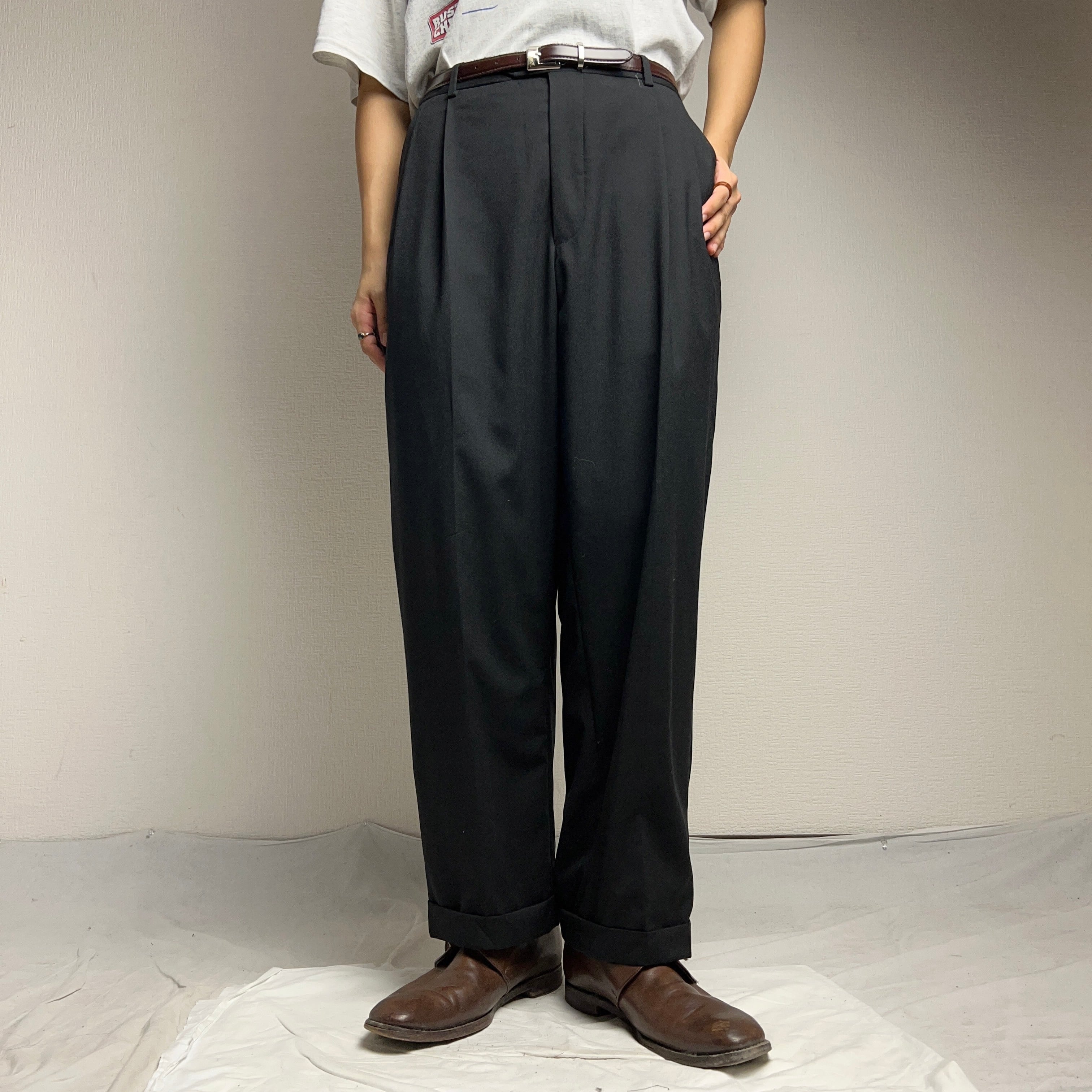 LINEA UOMO” Worsted Wool Wide Slacks W36 2タック ウール LINEA UOMO” Worsted Wool Wide Slacks W36 2タック ウール