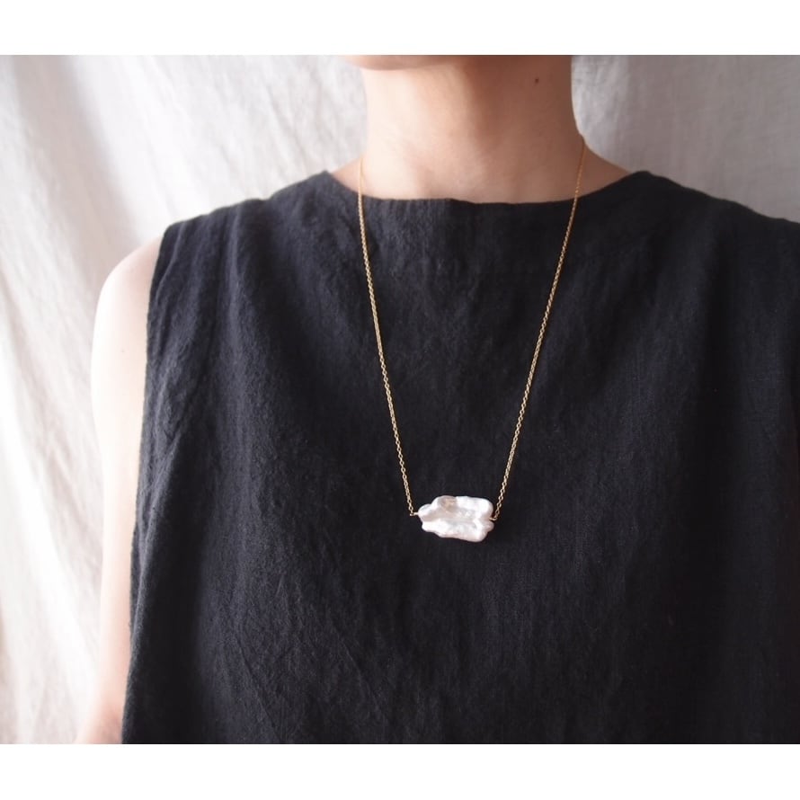 【K14gf】Big Biwa Pearl Necklace/ビワパール チェーンネックレス(60cm)