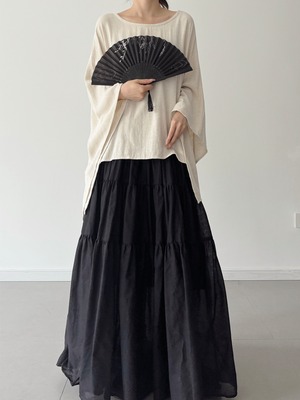 Tiered A-line cotton mix maxi skirt 2color [T2361]