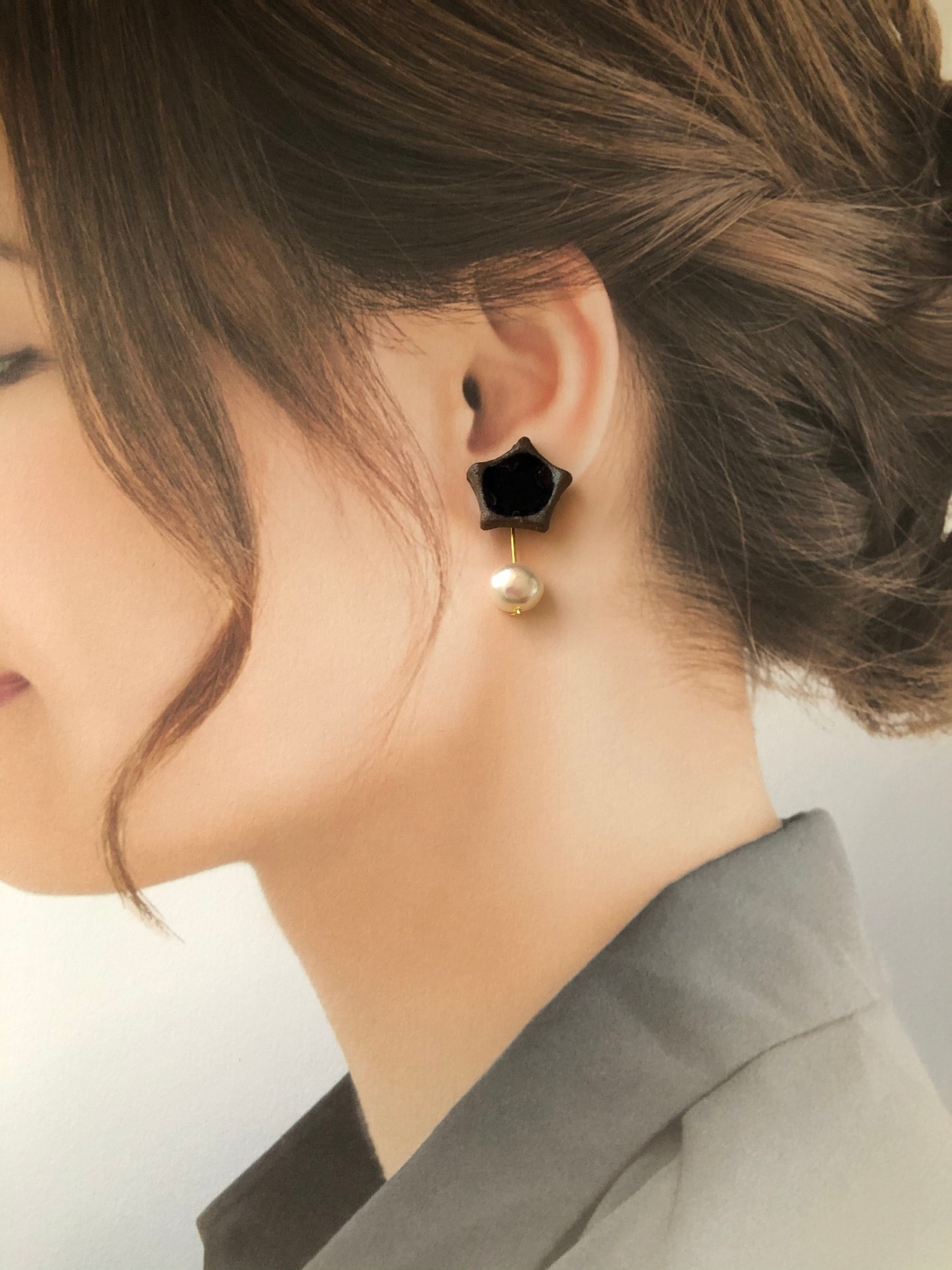 再販【信楽焼】流星　2way 夜空 ピアス　陶器　伝統工芸　サージカルステンレス316L　樹脂　ノンホールピアス　イヤリング　シンプル　＊秋冬コーデ＊　お呼ばれ　フォーマル　パーティ　人気　ギフト　誕生日　プレゼント　おすすめ