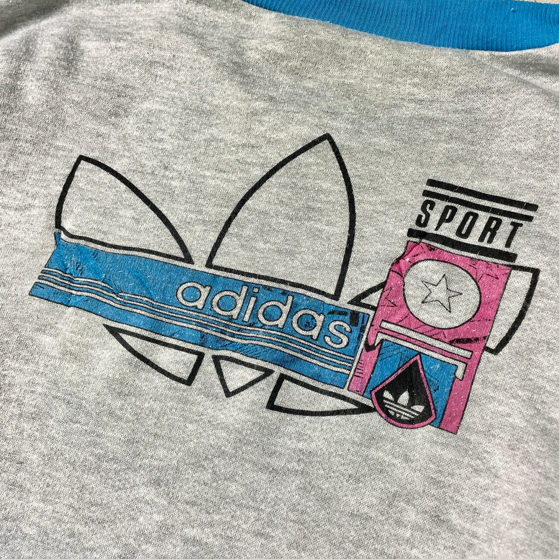 80年代 adidas アディダス トレフォイルロゴ 両面プリント 切り替え 