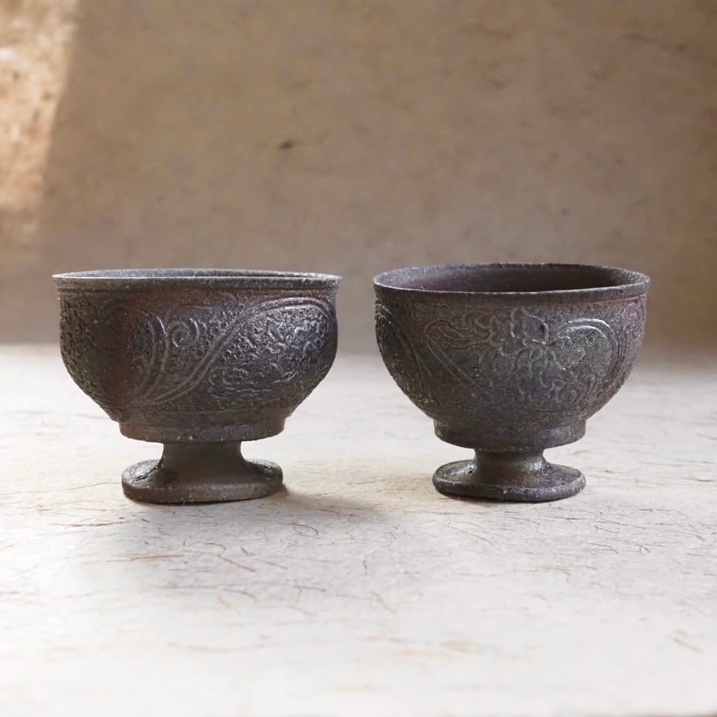 土本訓寛・久美子/焼締 陰刻 高坏