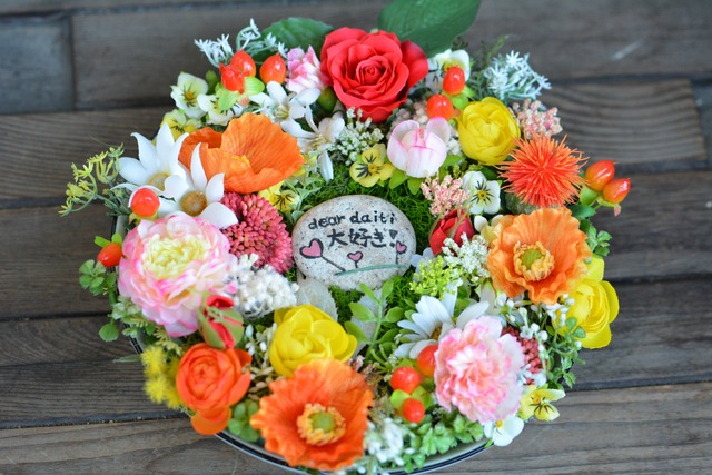 O様オーダー品stone & flowers(大)赤とオレンジ