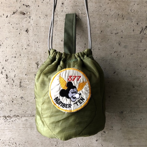 【HB1044】 ショルダー ミリタリー USA ライナーリメイク ペイシェントバッグ 巾着