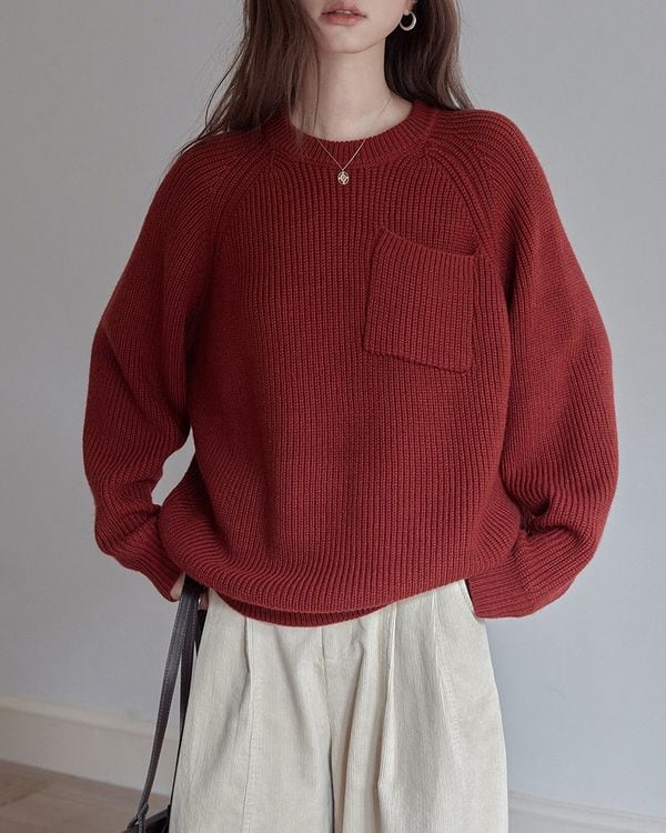 Patch pocket loose knit TH3681