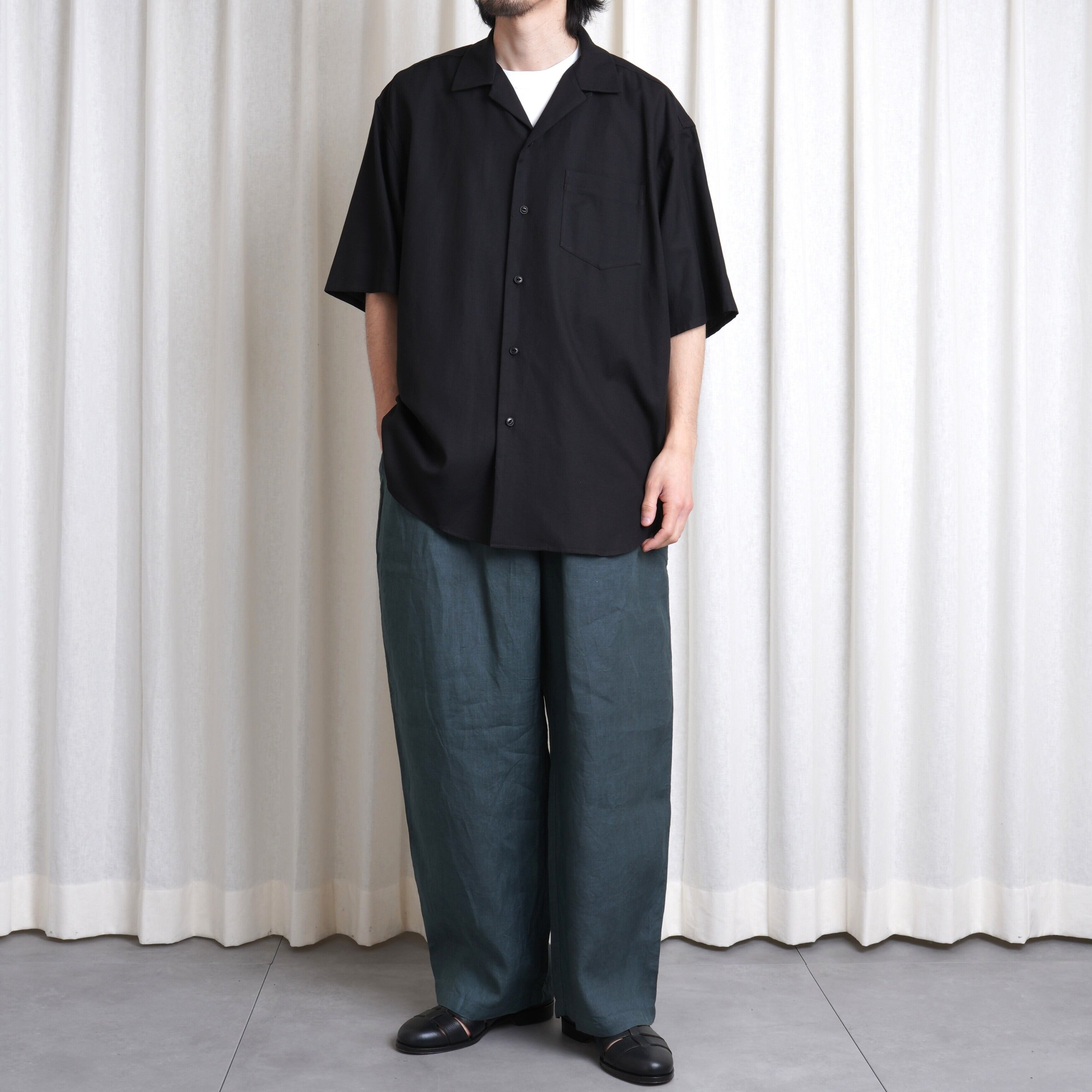 YOKO SAKAMOTO | OPEN COLLAR S/S SHIRT | BLACK | suikazura