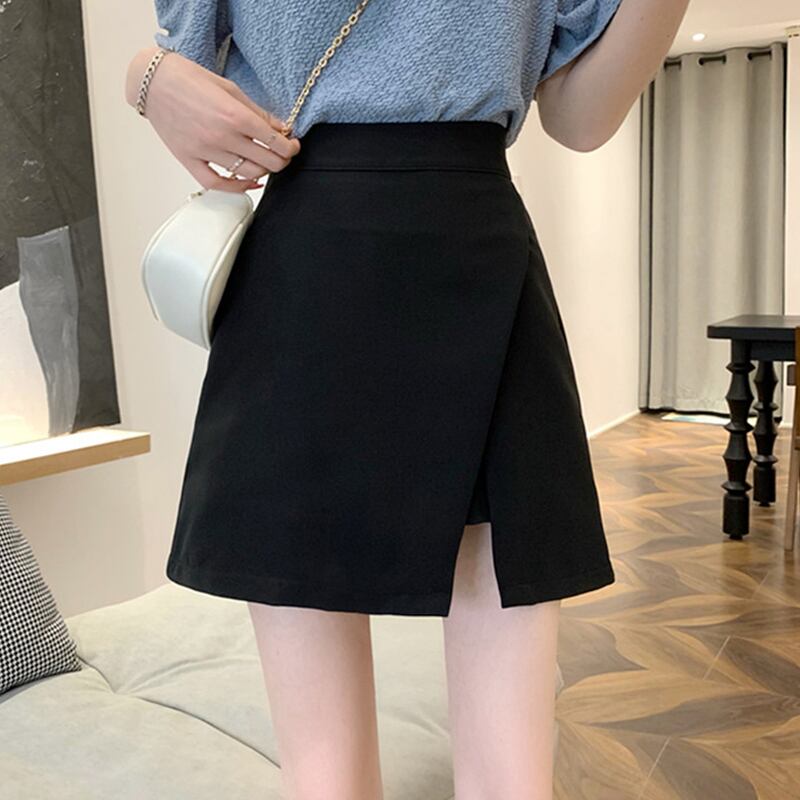 ブラックスカート サマーハイウェストウェスト薄手Aラインショート 夏物 試着室91972035917