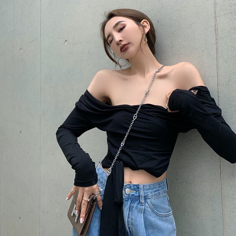 スタンダードブラウス サマークロスウェストショートTシャツ ロング レトロ 夏物 ガールズファッション46971860189