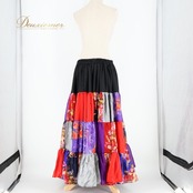 ベリーダンス 衣装 ジプシースカート 32ヤード ブラック系 エデン eden カラフル スカート 赤 黒 紫 緑 花柄 パッチワーク 鮮やか かわいい 目立つ ダンス衣装 ステージ イベント レッド系 グレイ系 パープル系 ピンク系 グリーン系 オレンジ系