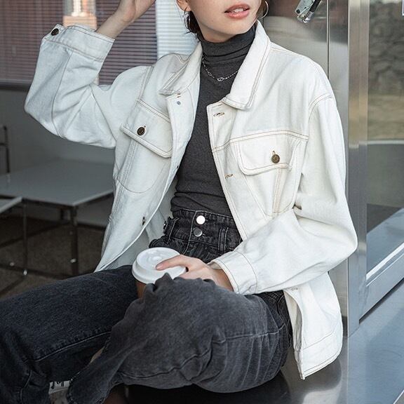 White denim jacket 1187｜レディース デニムジャケット（白ホワイト 