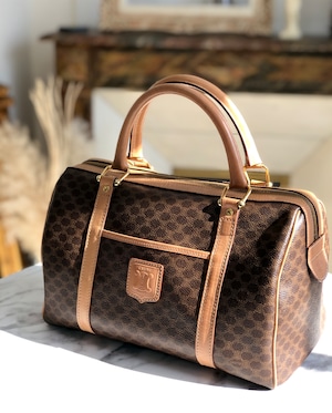 CELINE セリーヌ　マカダム　ブラゾン型押し　フロントポケット　ミニボストン　ハンドバッグ　ブラウン　vintage　ヴィンテージ　オールドセリーヌ　sypxtm