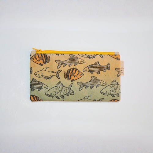 Ashi｜亜紙 Flat Pouch M＊ Cambodia Fishes 淡水魚柄 紙ポーチ バナナ ハンドメイド