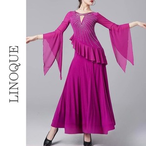 カットアウトラインストーンフリルロングドレス 4color 【L00054】