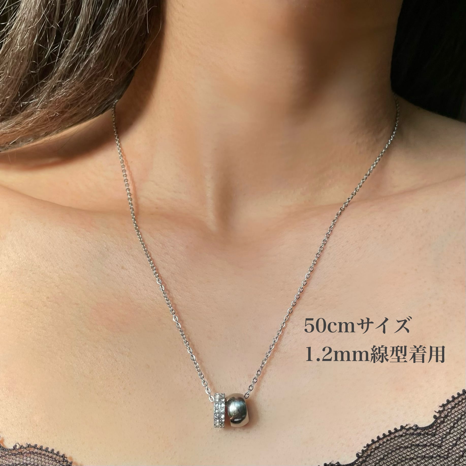 2way◇CZ ダイヤ Wリング ネックレス 金属アレルギー対応 サージカル