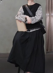 レトロ墨絵フラワー リネンブラウス