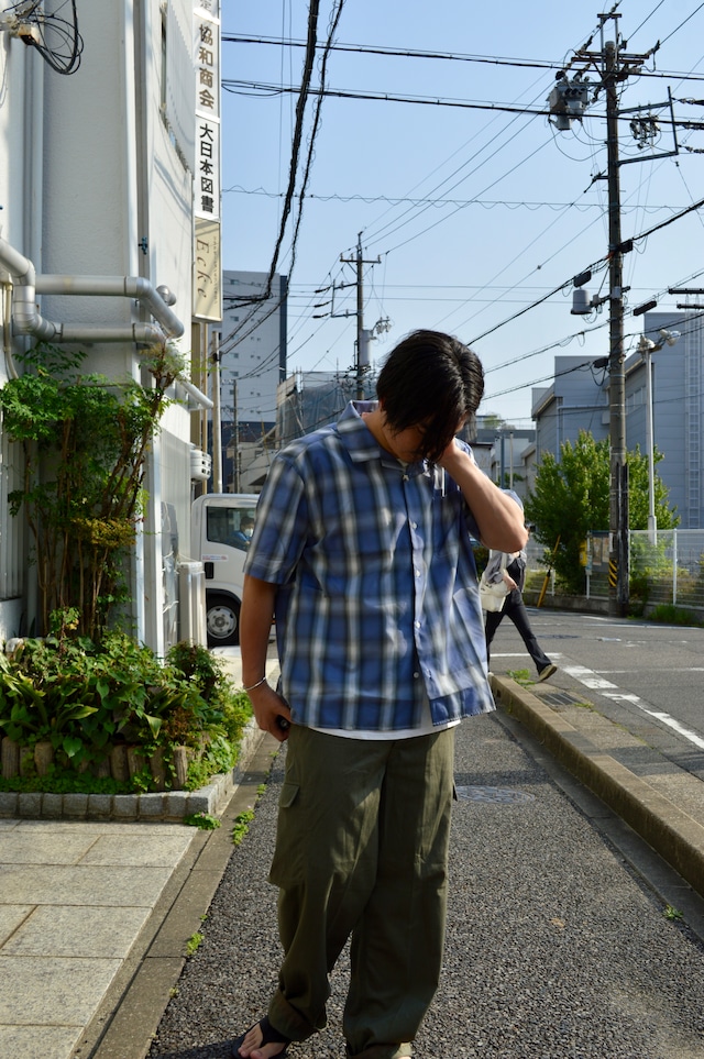 BIGMIKE Ombre Check Open Collar Shirts Violet Navy ビッグマイク オンブレチェックシャツ