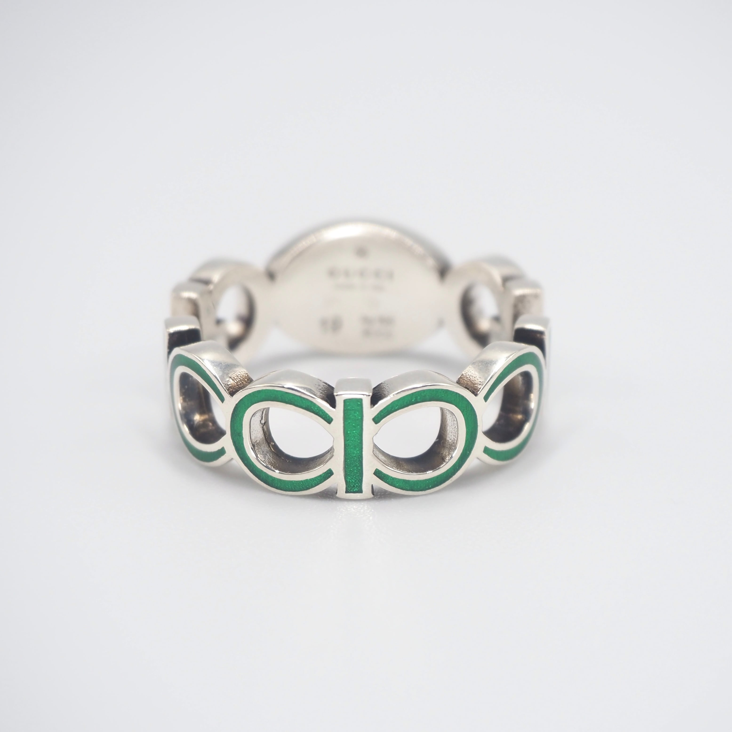 GUCCI オーバル インターロッキングG エナメル リング 緑 GUCCI 約18号 インターロッキングG ロゴ リング シルバー925 エナメル